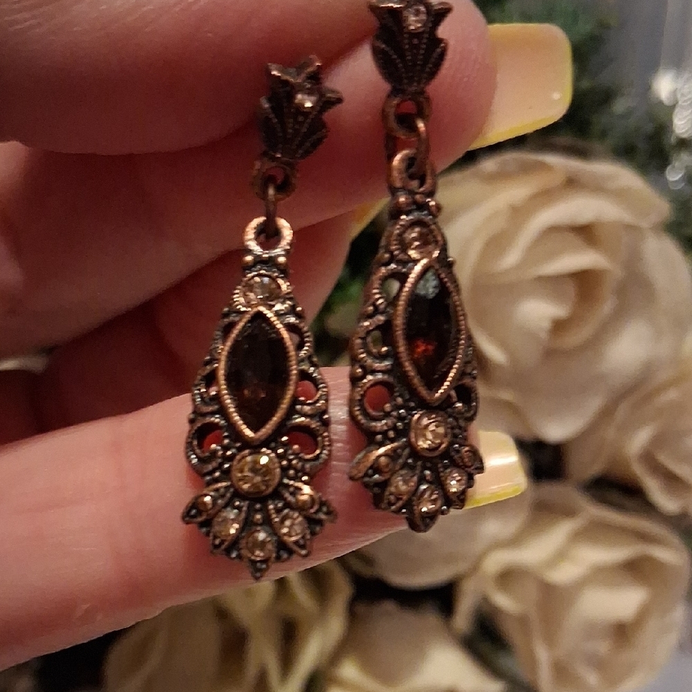 antiqued copper filigree drop earrings